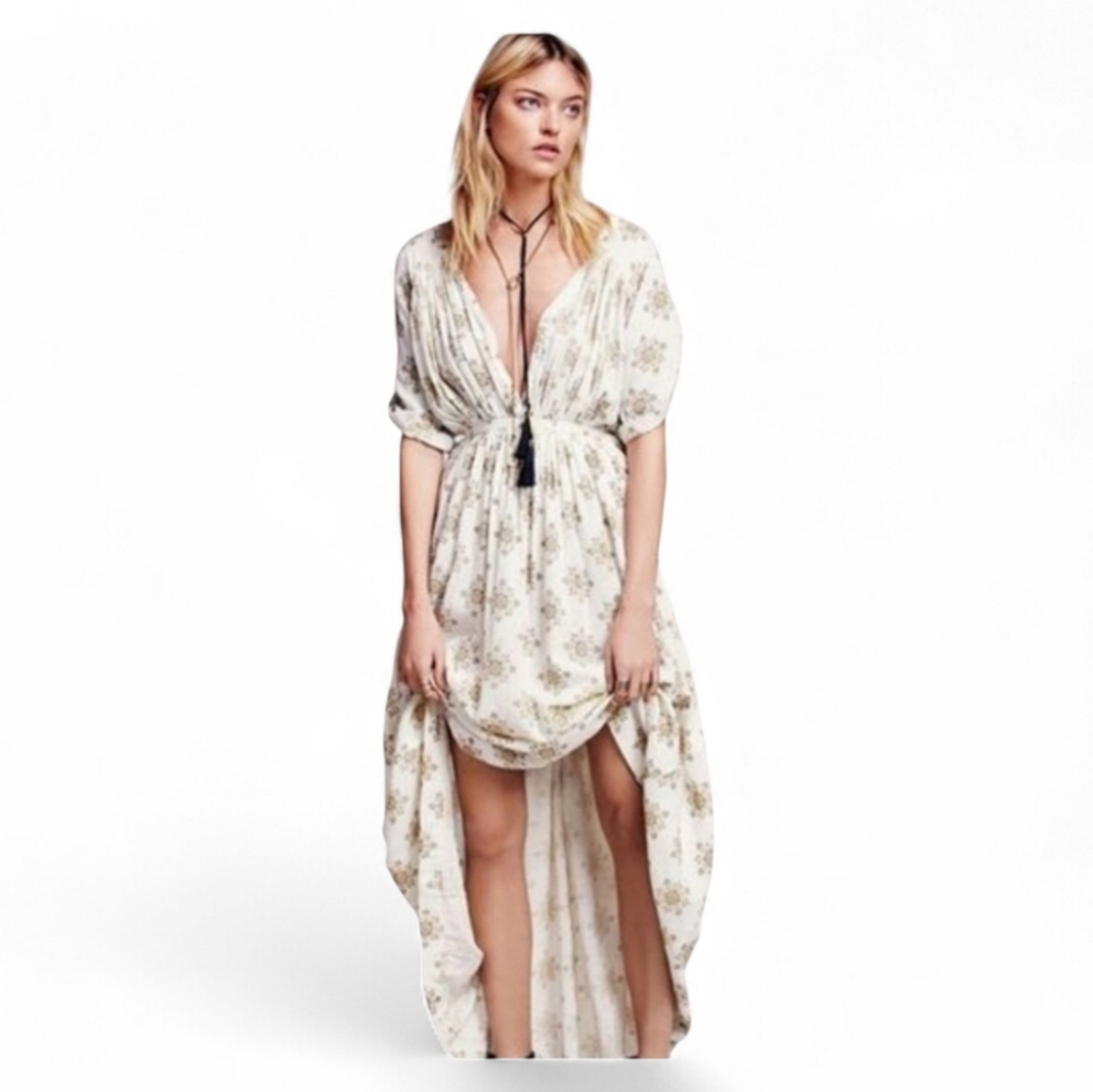 FREE PEOPLE X REVOLVE Oasis Boho Kimono Sleeve Maxi Dress Vanilla Combo - Small - Picture 3 of 12